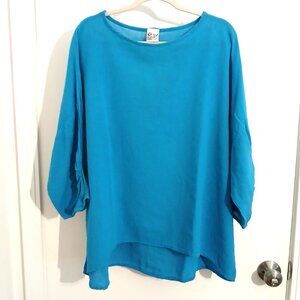 Oh My Gauze Boat Neck Tunic Top Ruched Sleeves 3 XXL Plus Turquoise